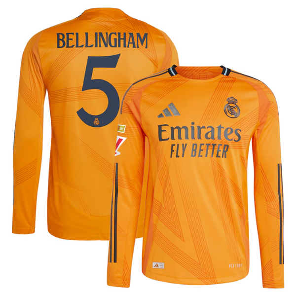 Jude Bellingham Real Madrid adidas 2024/25 Away Authentic Long Sleeve Player Jersey - Orange